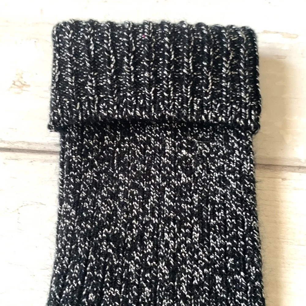 Girls Thick Knit Crew Socks Black Silver Marled Print Big Kids Ages 7-12yrs
